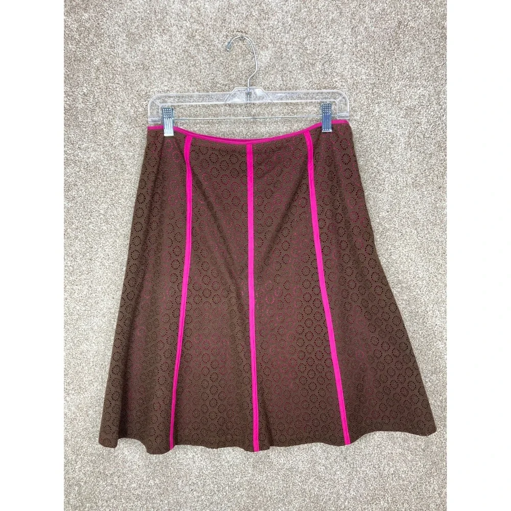 Peck & Peck Eyelet Lace A-Line Skirt Womens 10 Brown Pink Cotton Office Casual